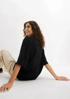 bonprix Nachhaltigere Materialien|Shirts & Tops^Oversize-Shirt aus reiner schwerer Bio-Baumwolle schwarz