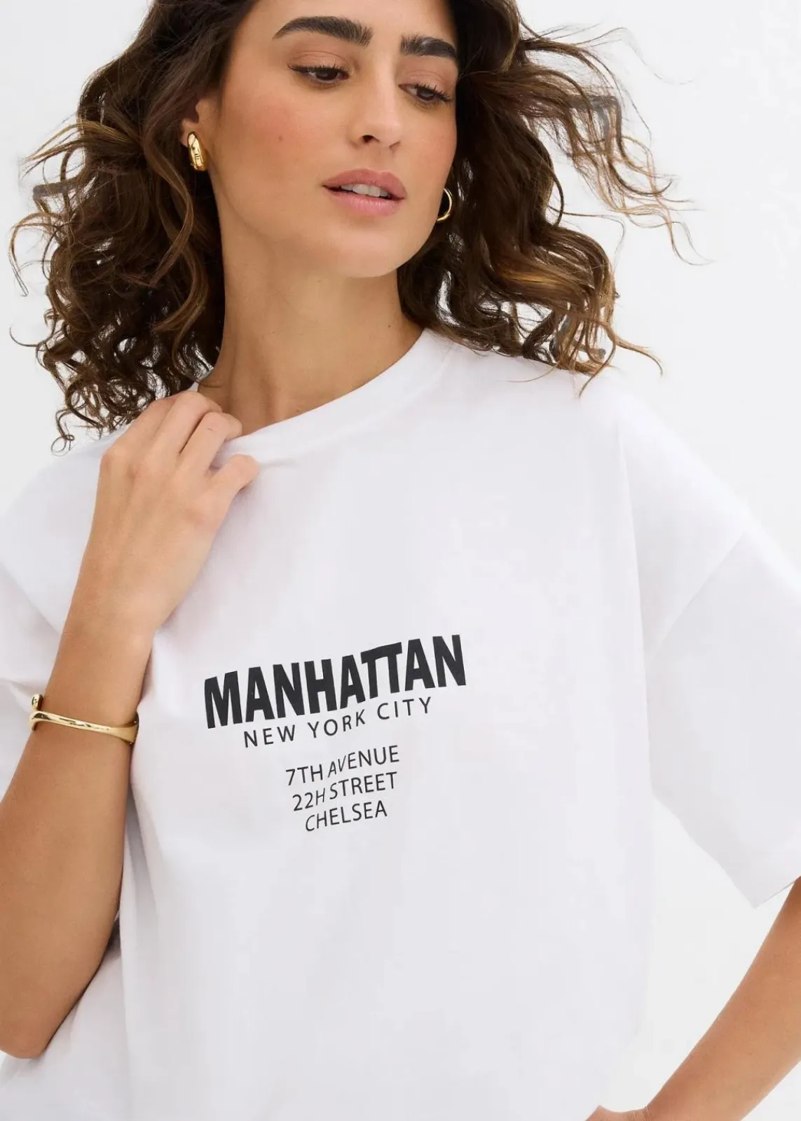 bonprix Nachhaltigere Materialien|Shirts & Tops^Oversize-Shirt aus reiner Bio-Baumwolle weiß bedruckt