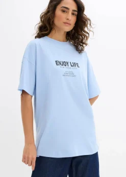 bonprix Shirts & Tops|Nachhaltigere Materialien^Oversize-Shirt aus reiner Bio-Baumwolle hellblau bedruckt