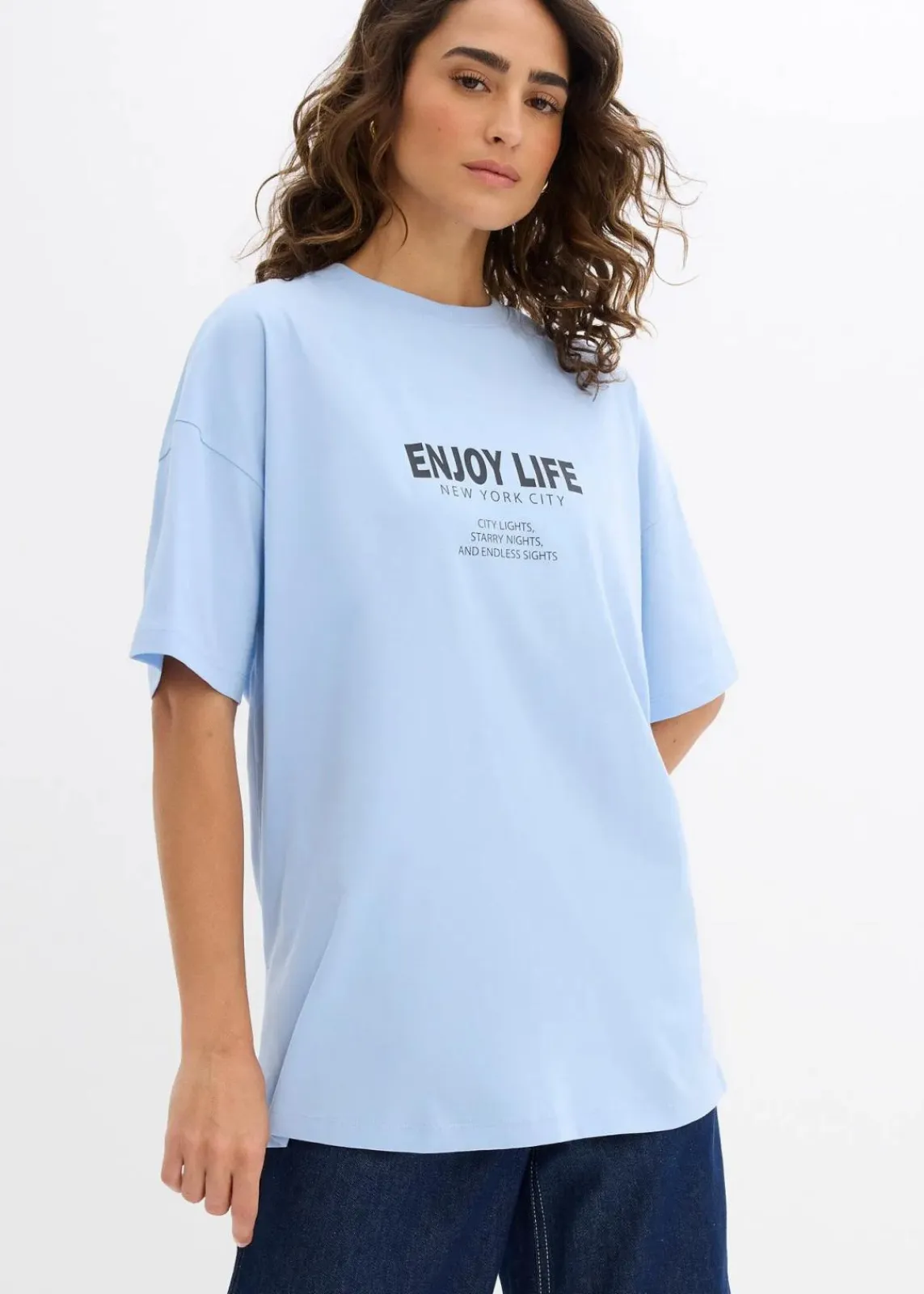 bonprix Shirts & Tops|Nachhaltigere Materialien^Oversize-Shirt aus reiner Bio-Baumwolle hellblau bedruckt