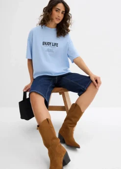 bonprix Shirts & Tops|Nachhaltigere Materialien^Oversize-Shirt aus reiner Bio-Baumwolle hellblau bedruckt