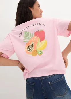 bonprix Nachhaltigere Materialien|Shirts & Tops^Oversize-Shirt mit Druck puderrosa