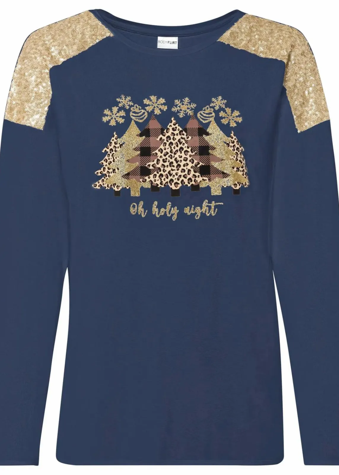 BODYFLIRT boutique Shirts & Tops^Oversize-Shirt mit Weihnachtsmotiv und schönen Pailletten dunkelblau
