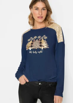 BODYFLIRT boutique Shirts & Tops^Oversize-Shirt mit Weihnachtsmotiv und schönen Pailletten dunkelblau