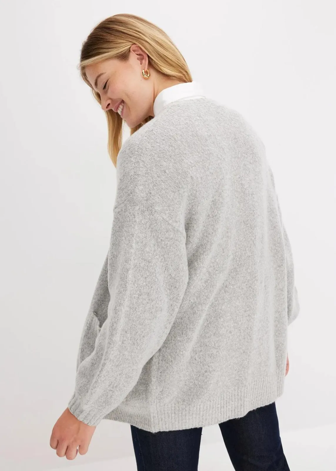 bonprix Bekleidung·Jeans|Pullover & Strickjacken^Oversize-Strickjacke hellgrau meliert