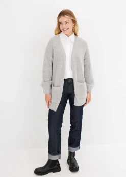 bonprix Bekleidung·Jeans|Pullover & Strickjacken^Oversize-Strickjacke hellgrau meliert