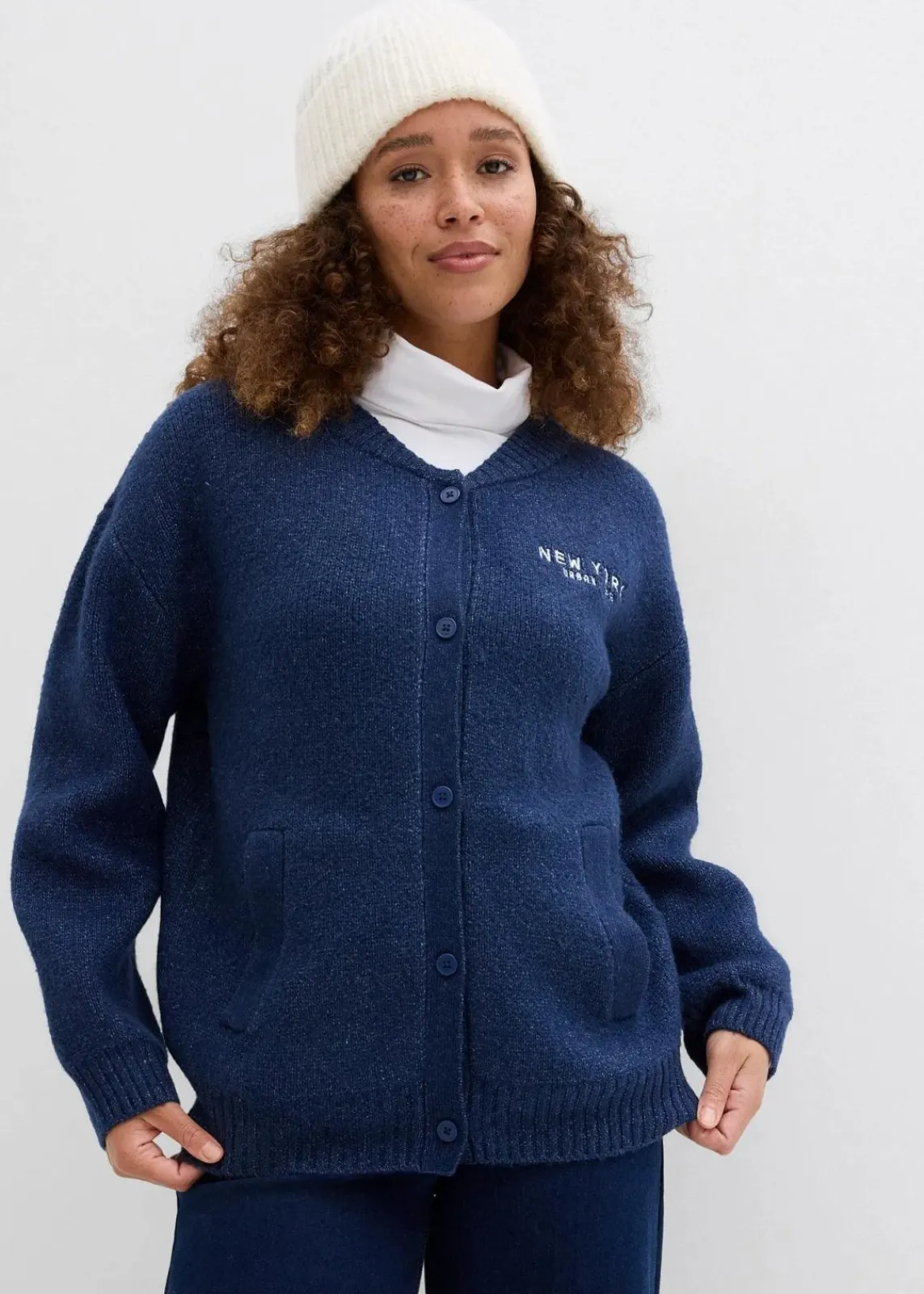 bonprix Pullover & Strickjacken|Strickmode^Oversize-Strickjacke dunkelblau/weiß