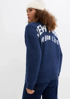 bonprix Pullover & Strickjacken|Strickmode^Oversize-Strickjacke dunkelblau/weiß