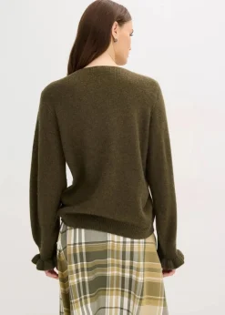 bonprix Bekleidung·Umstandsmode|Bekleidung·Jeans^Oversize-Strickjacke aus weichem Woll-Mix dunkeloliv meliert