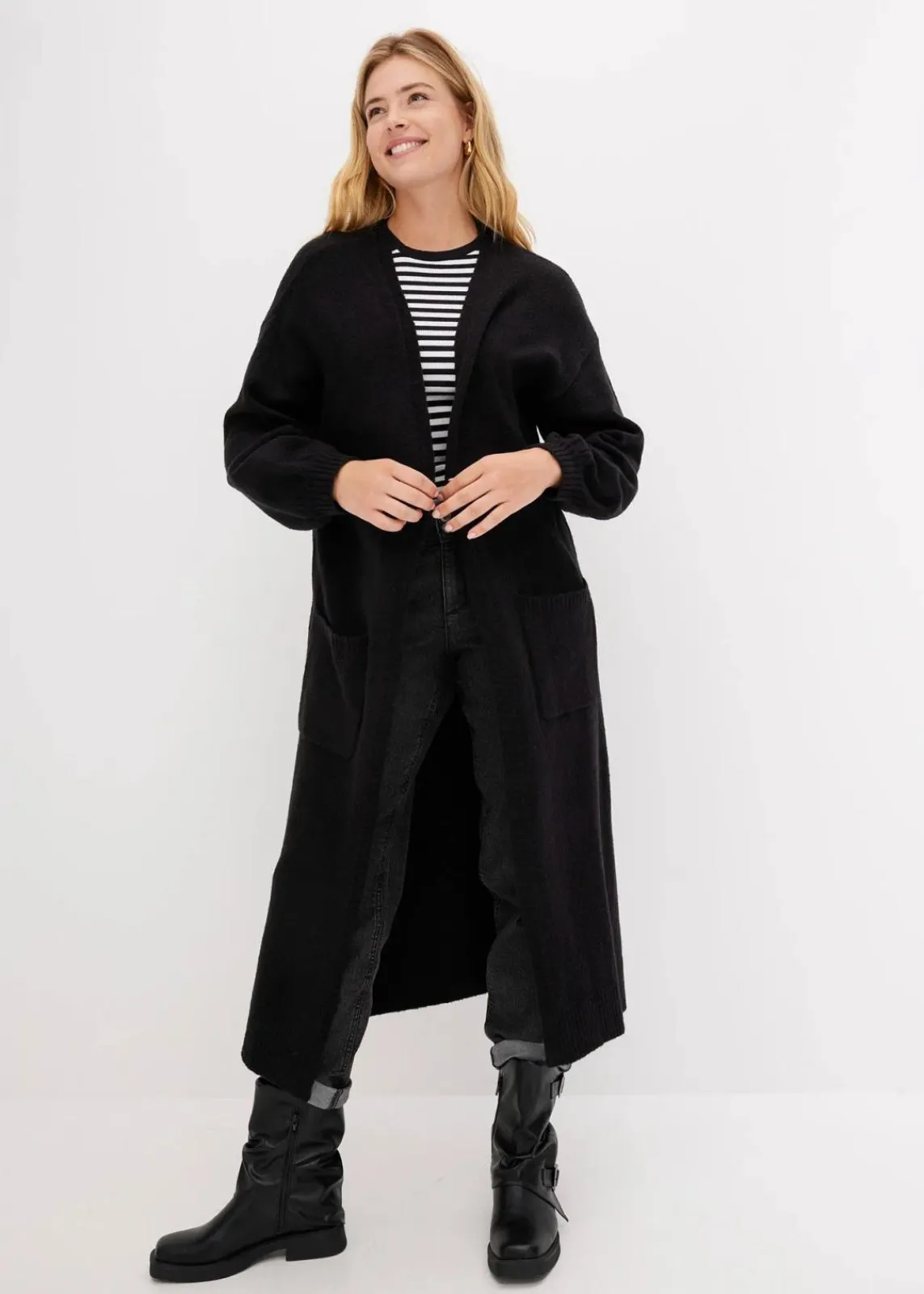 bonprix Bekleidung·Umstandsmode|Bekleidung·Jeans^Oversize-Strickjacke in Midilänge schwarz