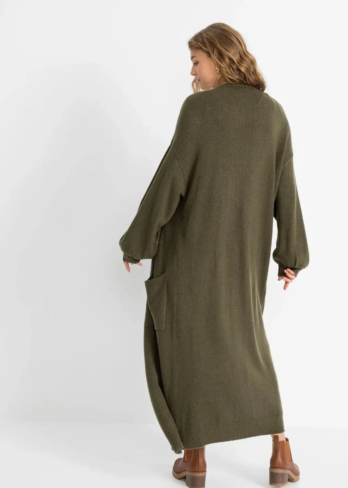 bonprix Bekleidung·Umstandsmode|Bekleidung·Jeans^Oversize-Strickjacke in Midilänge dunkeloliv