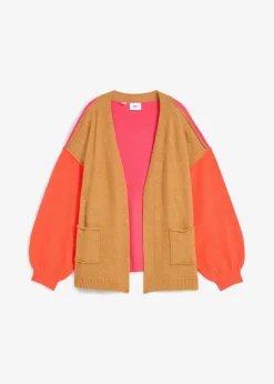 bonprix Bekleidung·Umstandsmode|Bekleidung·Jeans^Oversize-Strickjacke mit Color-Blocking cremebeige/neonorange/dunkelpink