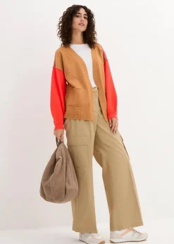 bonprix Bekleidung·Umstandsmode|Bekleidung·Jeans^Oversize-Strickjacke mit Color-Blocking cremebeige/neonorange/dunkelpink