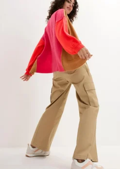 bonprix Bekleidung·Umstandsmode|Bekleidung·Jeans^Oversize-Strickjacke mit Color-Blocking cremebeige/neonorange/dunkelpink