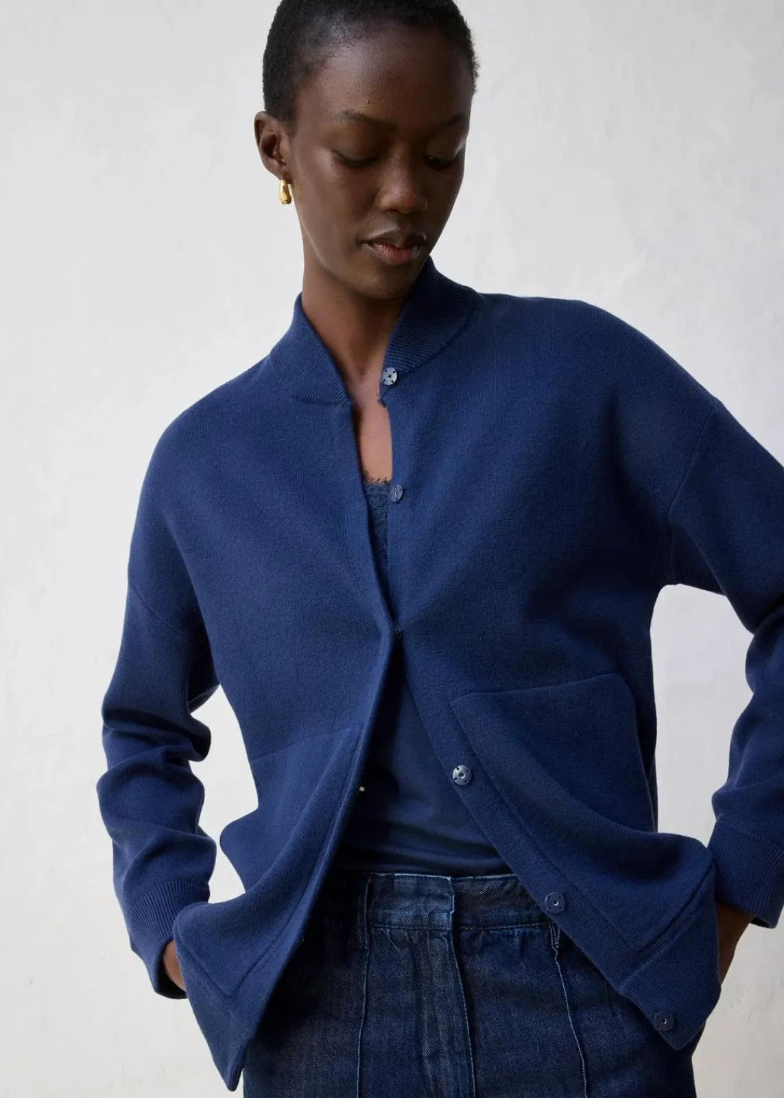 bonprix Bekleidung·Umstandsmode|Strickmode^Oversize-Strickjacke mit Merinowolle dunkelblau
