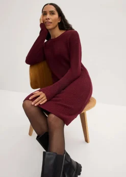 bonprix Bekleidung·Umstandsmode|Strickmode^Oversize-Strickkleid aus Rippstrick dunkelbeere