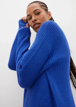 bonprix Bekleidung·Umstandsmode|Strickmode^Oversize-Strickkleid aus Rippstrick edelsteinblau