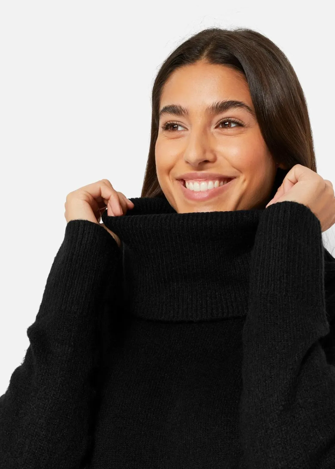 bonprix Kleider|Strickmode^Oversize-Strickkleid mit Rollkragen schwarz