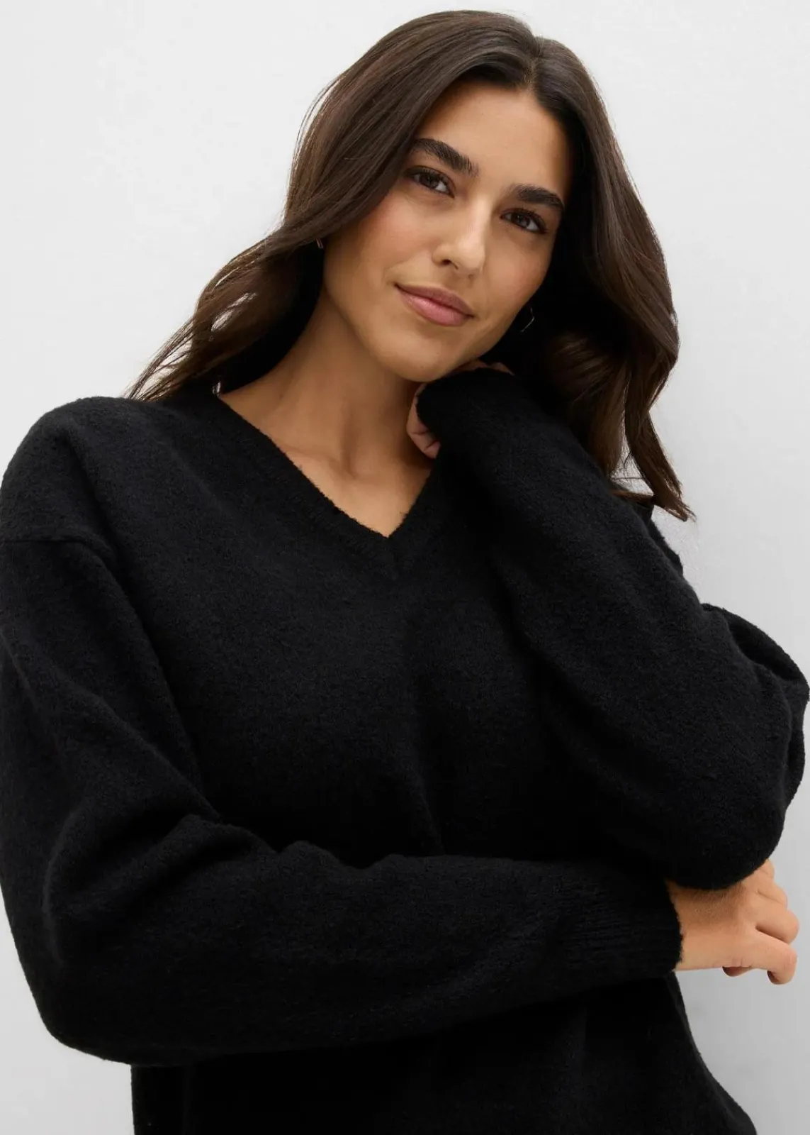 bonprix Bekleidung·Umstandsmode|Strickmode^Oversize-Strick-Pullover schwarz