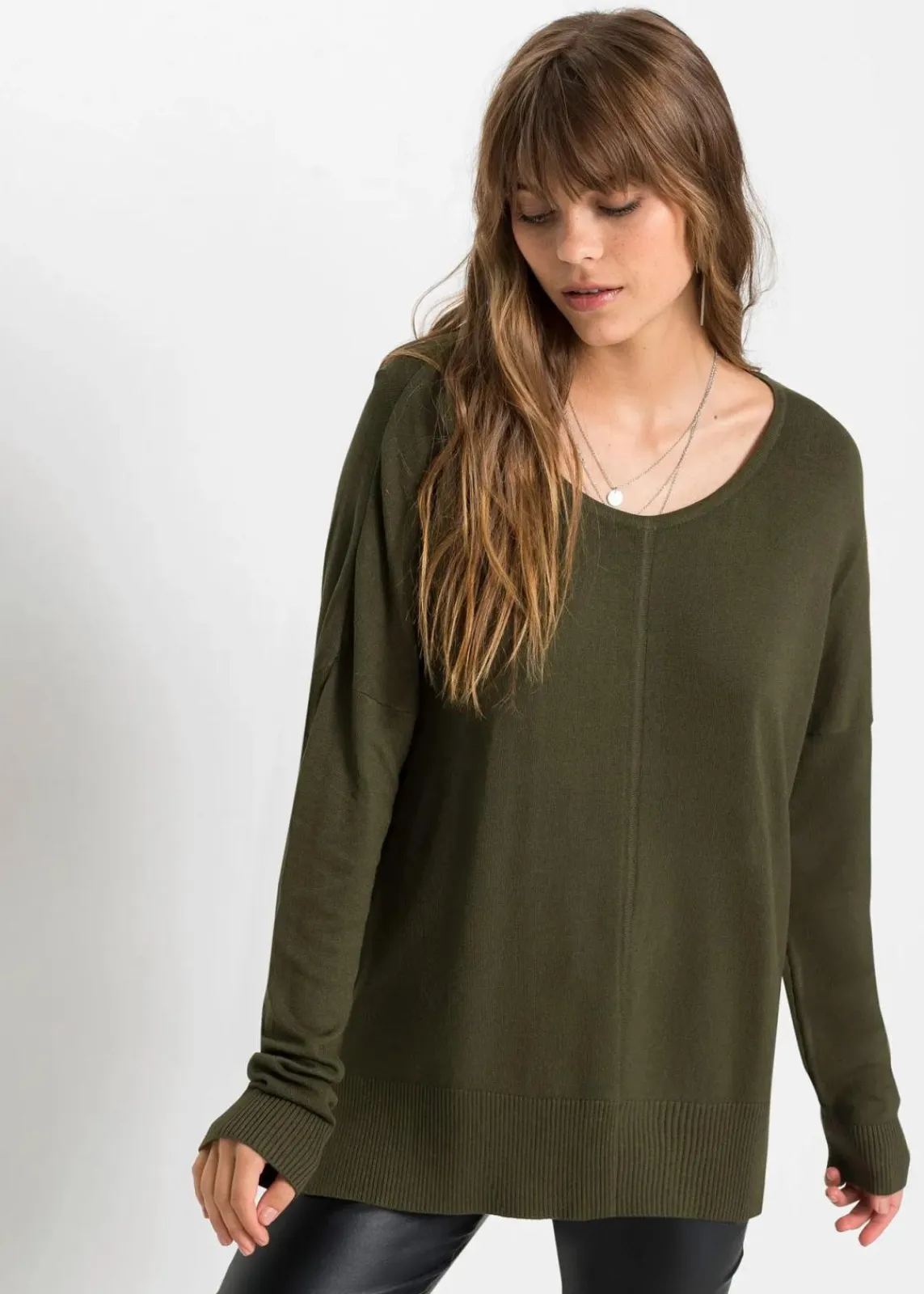 bonprix Bekleidung·Umstandsmode|Strickmode^Oversize-Strickpullover dunkeloliv