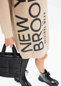 bonprix Kleider|Sweat^Oversize-Sweatkleid aus weichem Baumwoll-Mix khakibeige