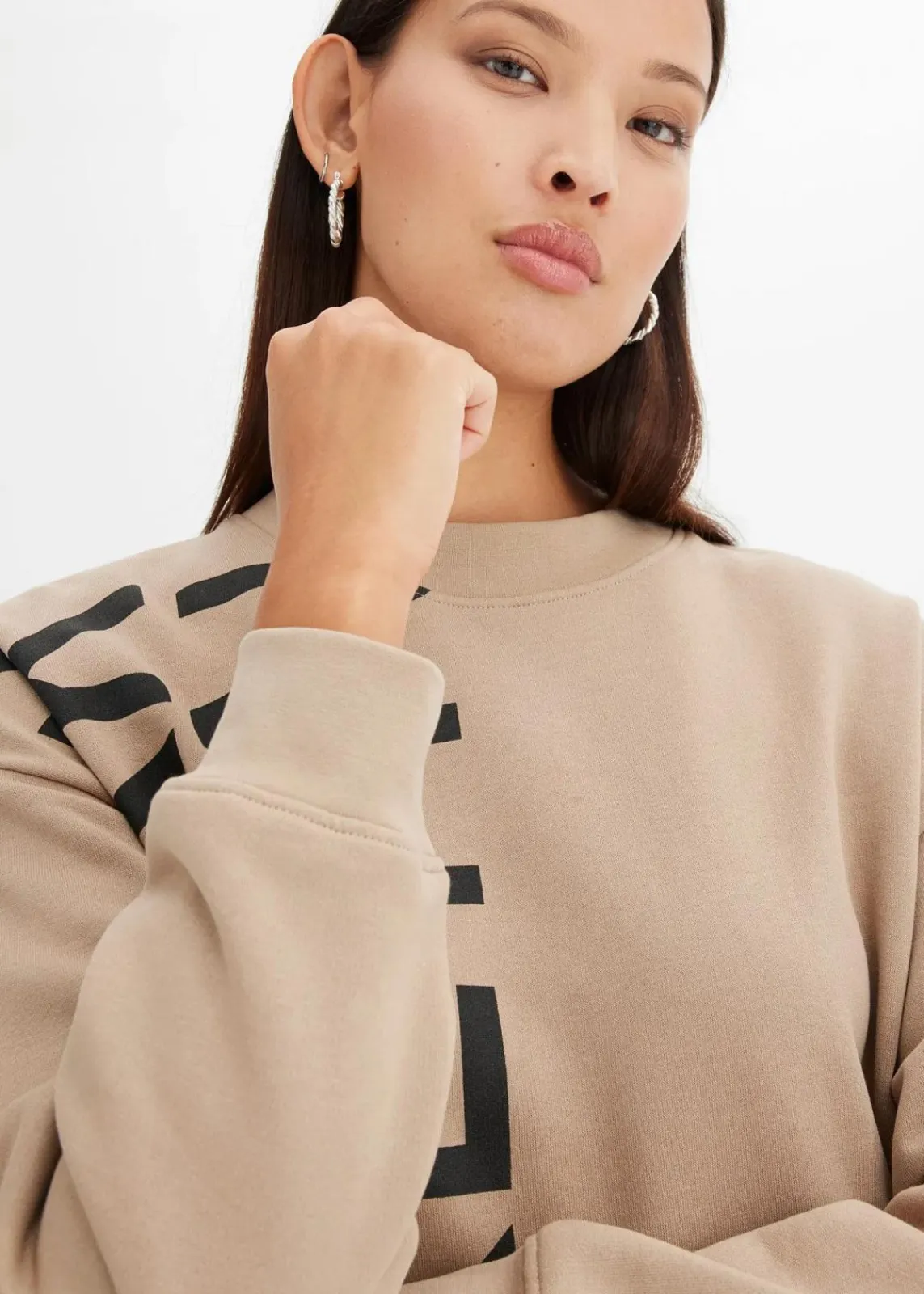 bonprix Kleider|Sweat^Oversize-Sweatkleid aus weichem Baumwoll-Mix khakibeige