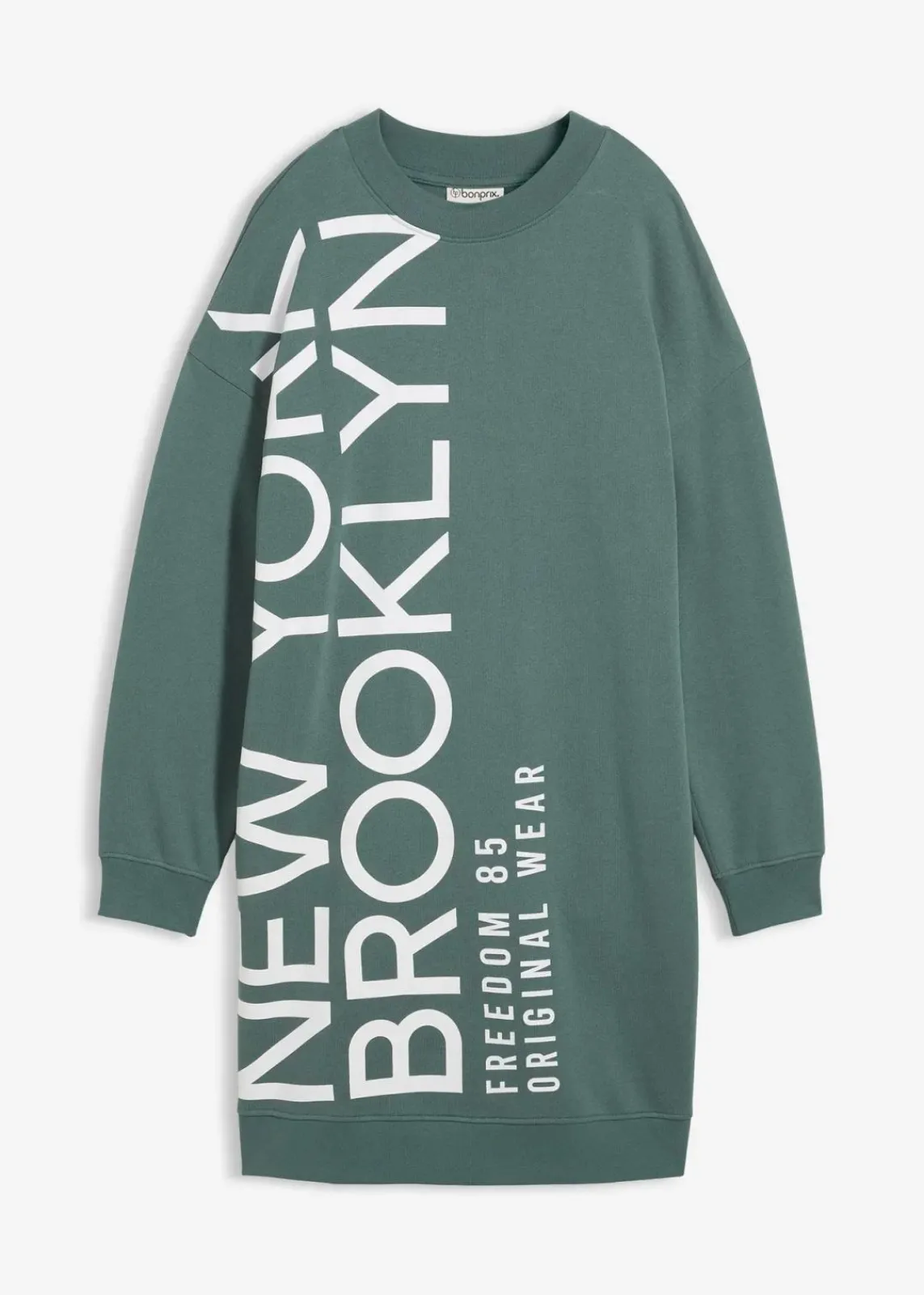 bonprix Bekleidung·Blusen & Tuniken|Bekleidung·Pullover & Strickjacken^Oversize-Sweatkleid aus weichem Baumwoll-Mix graugrün