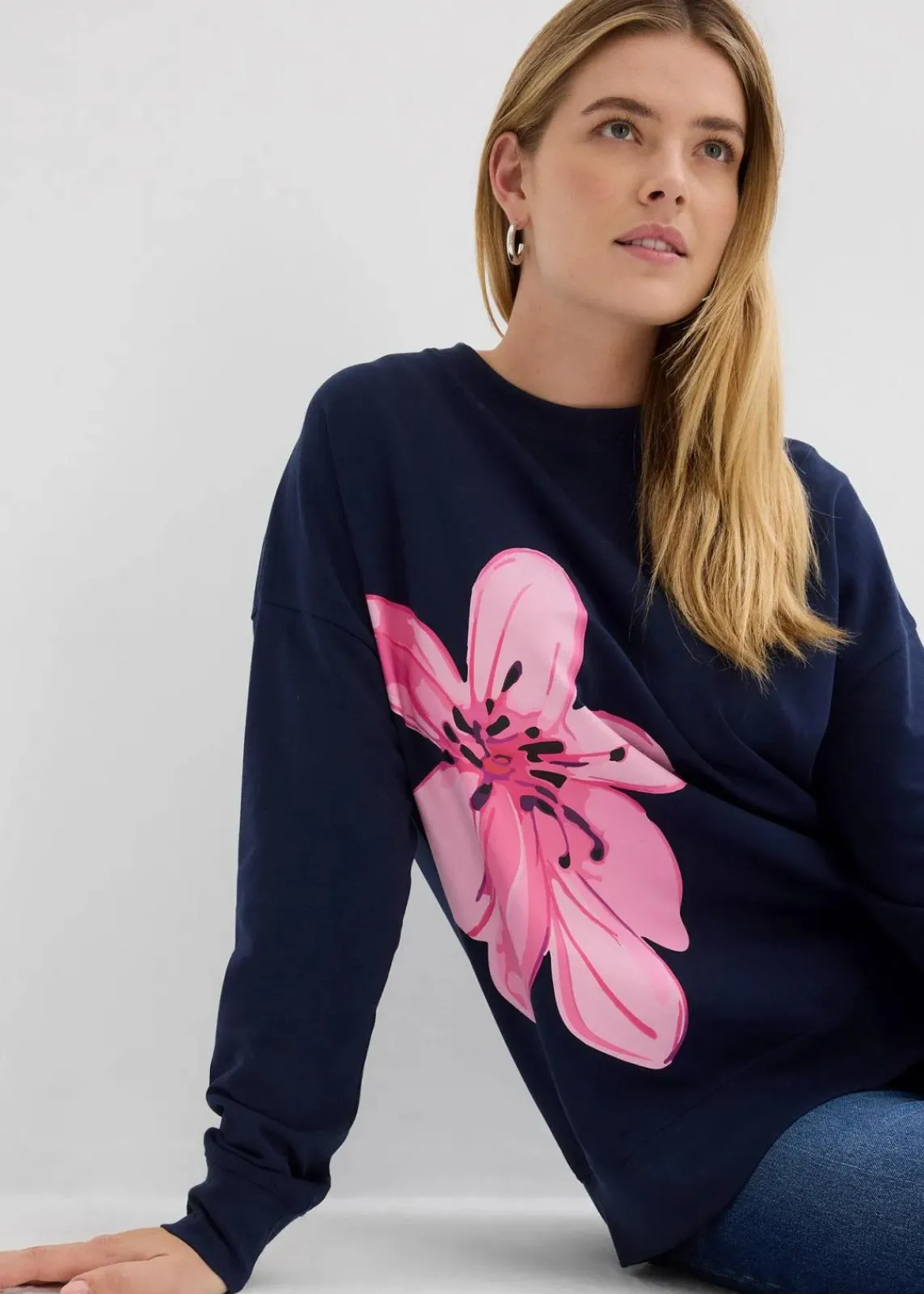 bonprix Bekleidung·Blusen & Tuniken|Sweat^Oversize-Sweatshirt dunkelblau bedruckt
