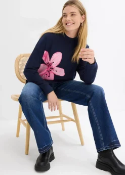 bonprix Bekleidung·Blusen & Tuniken|Sweat^Oversize-Sweatshirt dunkelblau bedruckt