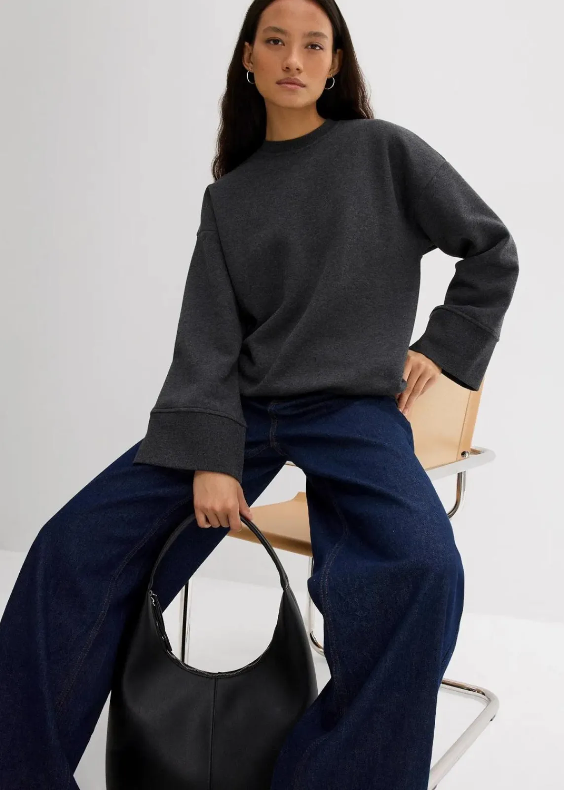 bonprix Sweat|Bekleidung·Blusen & Tuniken^Oversize-Sweatshirt anthrazit meliert meliert