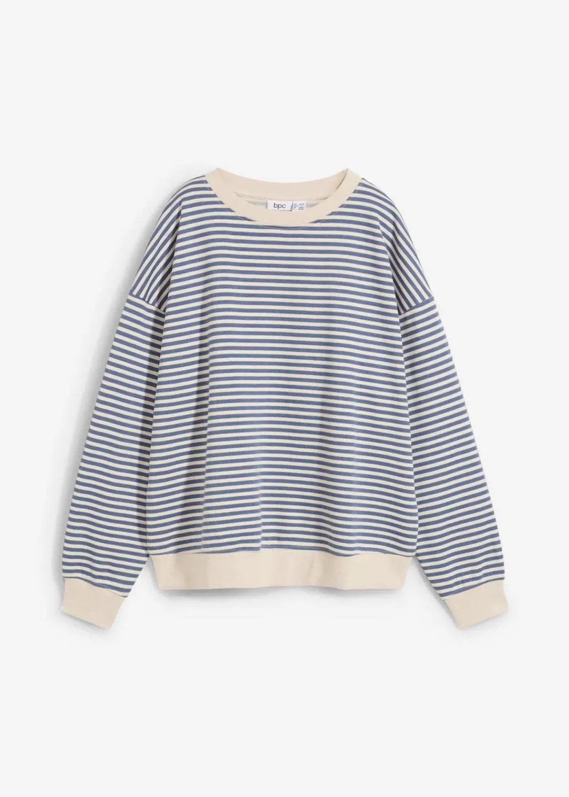 bonprix Bekleidung·Blusen & Tuniken|Bekleidung·Röcke^Oversize-Sweatshirt jeansblau/wollweiß gestreift