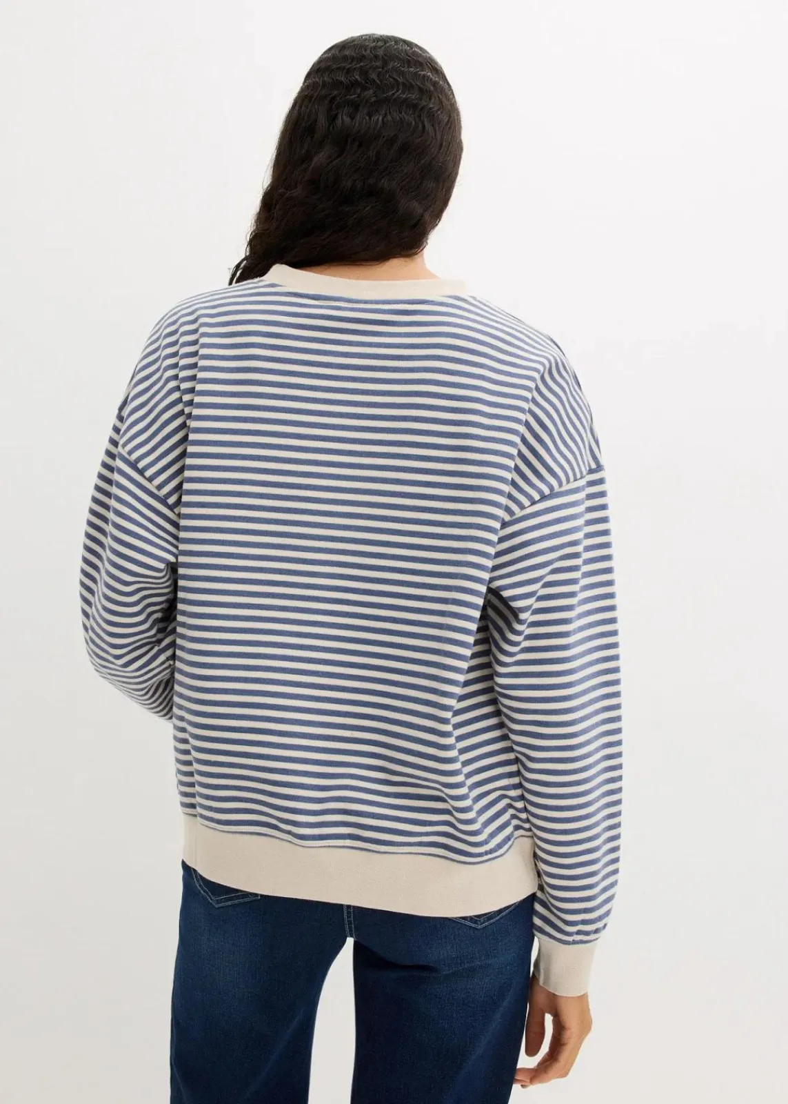 bonprix Bekleidung·Blusen & Tuniken|Bekleidung·Röcke^Oversize-Sweatshirt jeansblau/wollweiß gestreift