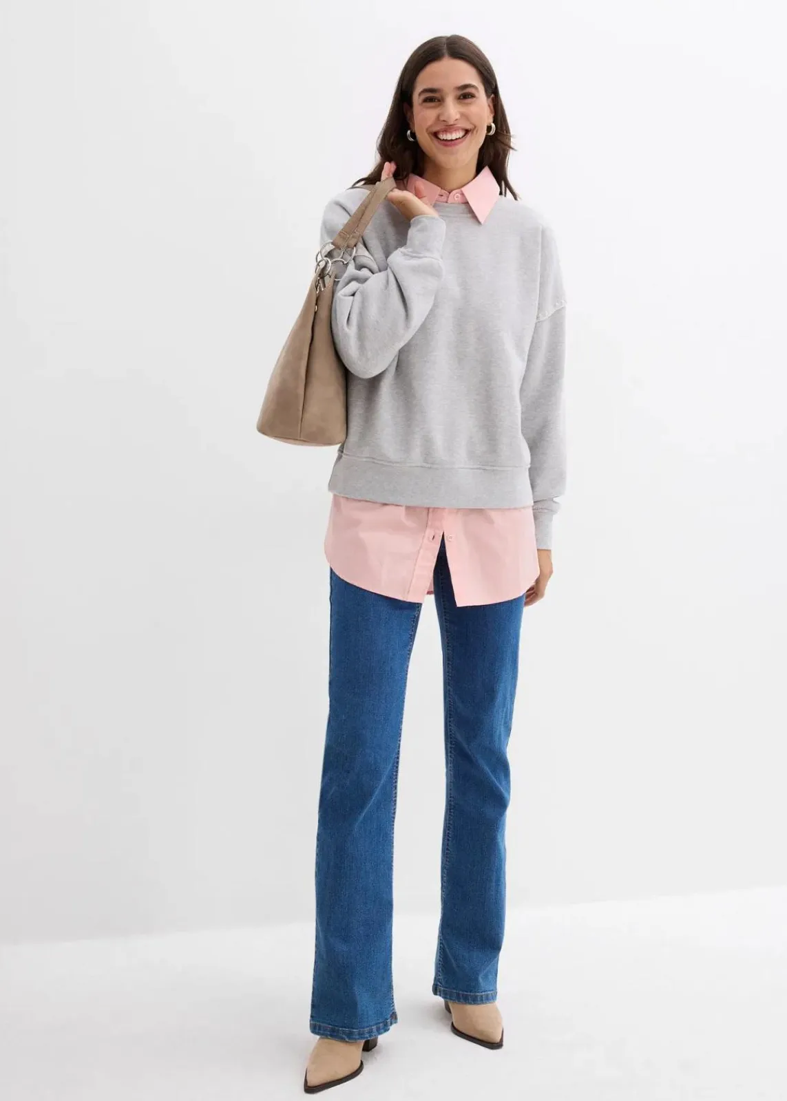 bonprix Bekleidung·Blusen & Tuniken|Sweat^Oversize-Sweatshirt aus Baumwoll-Mix hellgrau meliert