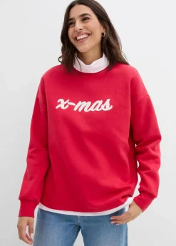 bonprix Bekleidung·Blusen & Tuniken|Sweat^Oversize-Sweatshirt aus Baumwoll-Mix rot/wollweiß