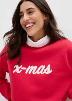 bonprix Bekleidung·Blusen & Tuniken|Sweat^Oversize-Sweatshirt aus Baumwoll-Mix rot/wollweiß