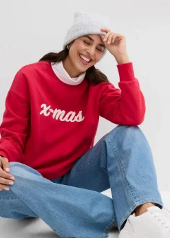 bonprix Bekleidung·Blusen & Tuniken|Sweat^Oversize-Sweatshirt aus Baumwoll-Mix rot/wollweiß