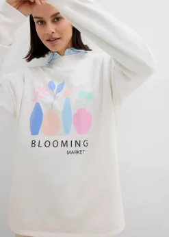 bonprix Sweat|Bekleidung·Blusen & Tuniken^Oversize-Sweatshirt aus Baumwoll-Mix zartflieder bedruckt
