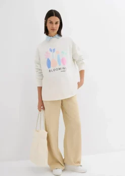 bonprix Sweat|Bekleidung·Blusen & Tuniken^Oversize-Sweatshirt aus Baumwoll-Mix zartflieder bedruckt