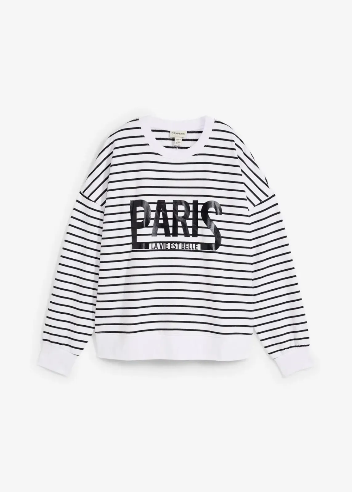bonprix Bekleidung·Blusen & Tuniken|Sweat^Oversize-Sweatshirt aus Baumwoll-Mix weiß/schwarz gestreift