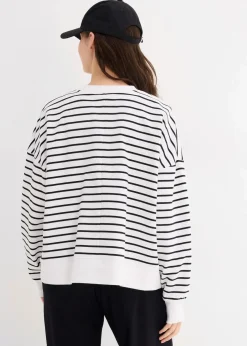 bonprix Bekleidung·Blusen & Tuniken|Sweat^Oversize-Sweatshirt aus Baumwoll-Mix weiß/schwarz gestreift