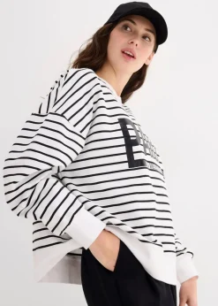 bonprix Bekleidung·Blusen & Tuniken|Sweat^Oversize-Sweatshirt aus Baumwoll-Mix weiß/schwarz gestreift