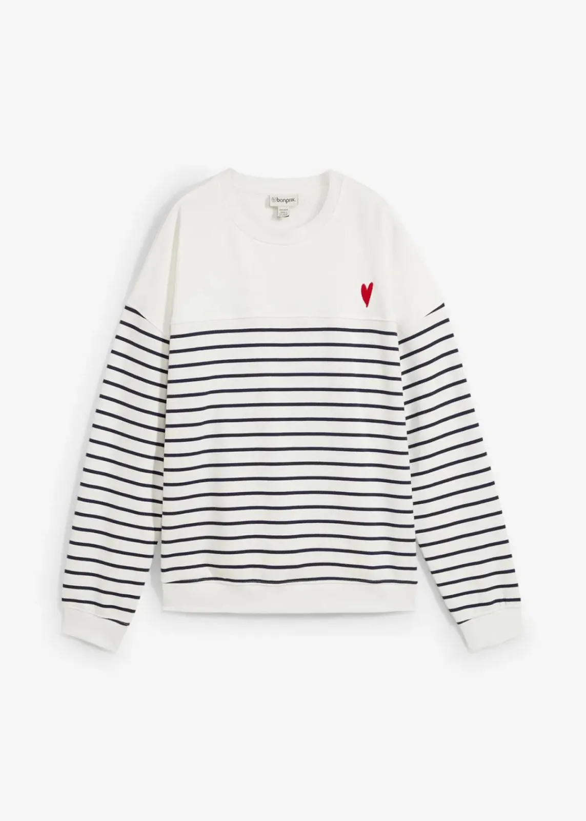 bonprix Sweat|Nachhaltigere Materialien^Oversize-Sweatshirt aus Baumwollmix wollweiß/dunkelblau gestreift