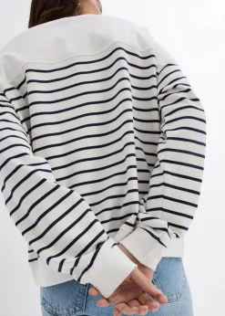 bonprix Sweat|Nachhaltigere Materialien^Oversize-Sweatshirt aus Baumwollmix wollweiß/dunkelblau gestreift