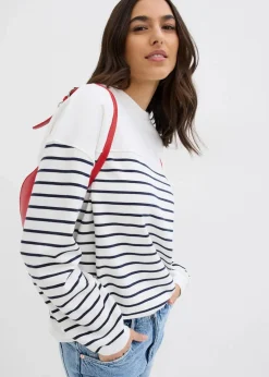 bonprix Sweat|Nachhaltigere Materialien^Oversize-Sweatshirt aus Baumwollmix wollweiß/dunkelblau gestreift