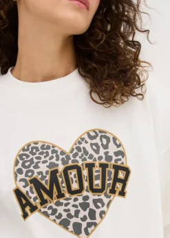 bonprix Bekleidung·Blusen & Tuniken|Sweat^Oversize-Sweatshirt aus Baumwoll-Mix wollweiß bedruckt