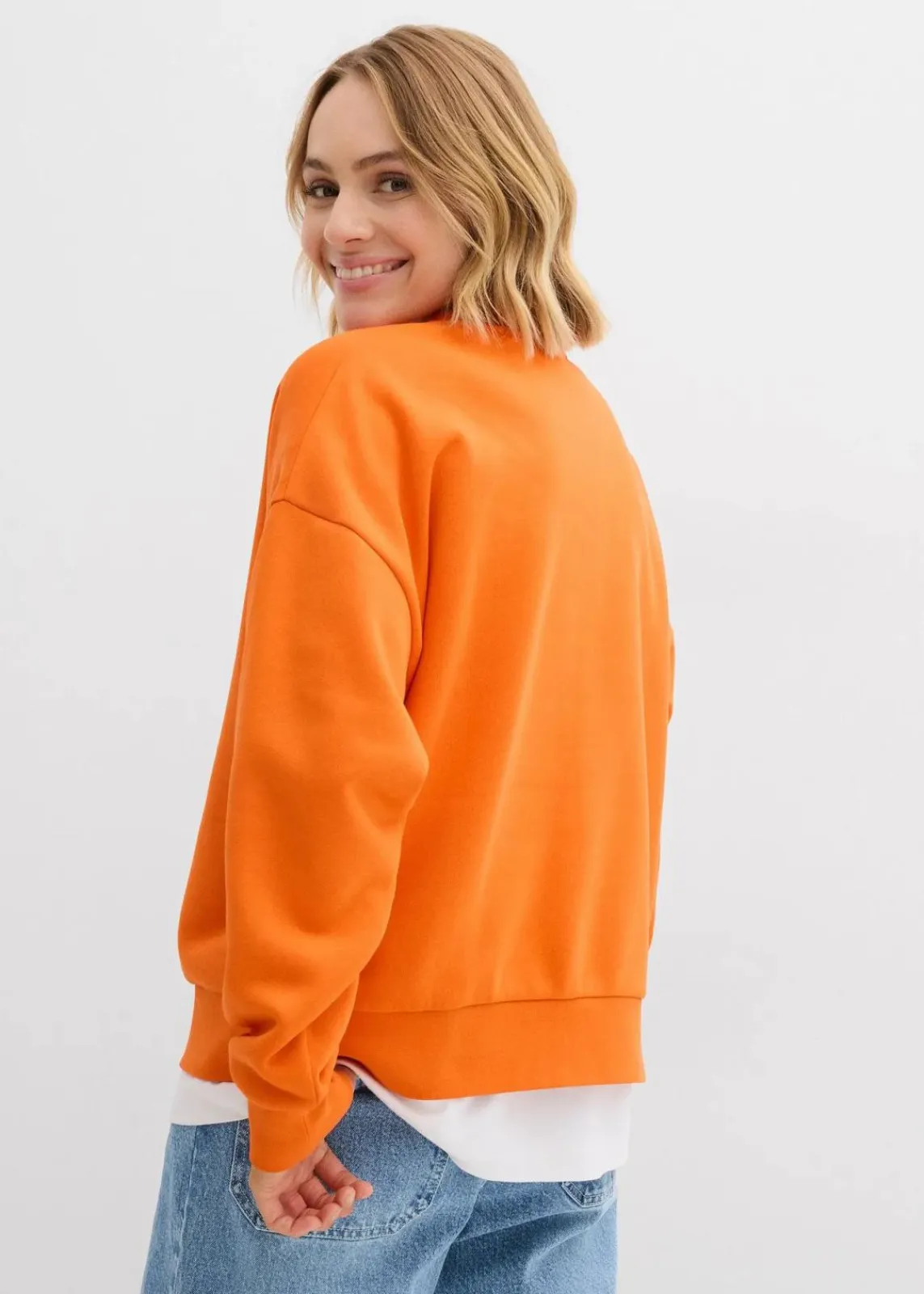 bonprix Bekleidung·Blusen & Tuniken|Sweat^Oversize-Sweatshirt aus Baumwoll-Mix dunkelorange/babyblau bedruckt