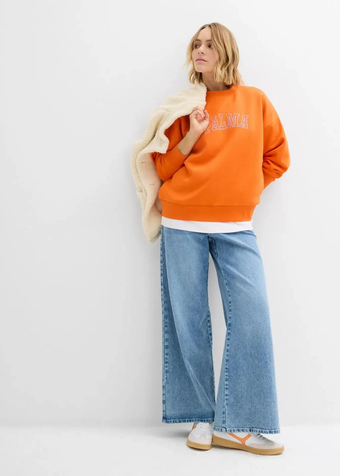 bonprix Bekleidung·Blusen & Tuniken|Sweat^Oversize-Sweatshirt aus Baumwoll-Mix dunkelorange/babyblau bedruckt