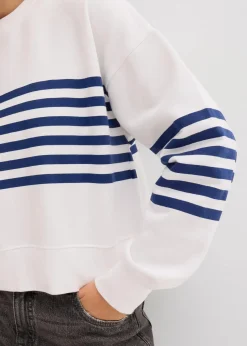 bonprix Bekleidung·Blusen & Tuniken|Sweat^Oversize-Sweatshirt aus reiner Baumwolle weiß/mitternachtsblau gestreift