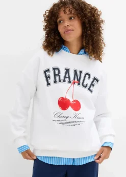 bonprix Bekleidung·Blusen & Tuniken|Sweat^Oversize-Sweatshirt aus reiner Bio-Baumwolle weiß bedruckt