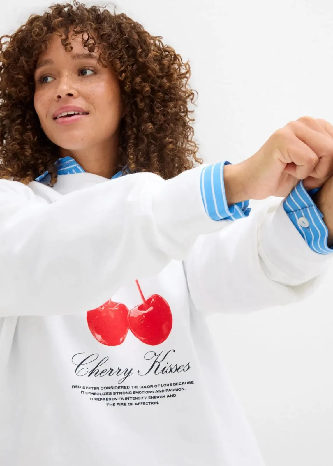 bonprix Bekleidung·Blusen & Tuniken|Sweat^Oversize-Sweatshirt aus reiner Bio-Baumwolle weiß bedruckt